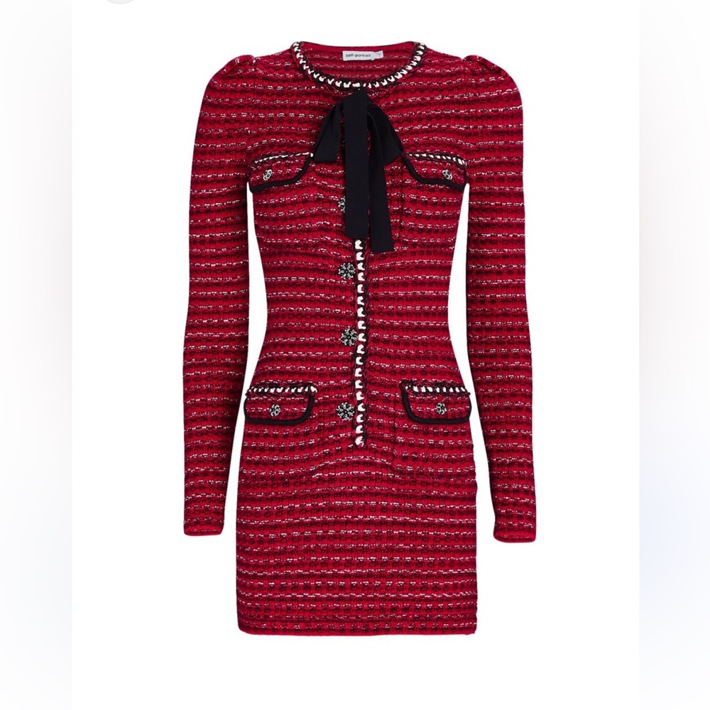 Self-Portrait Melange Cotton-Wool knit Mini Dress